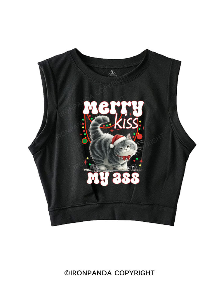 merry kiss my ass SLEEVELESS CROP TOPS