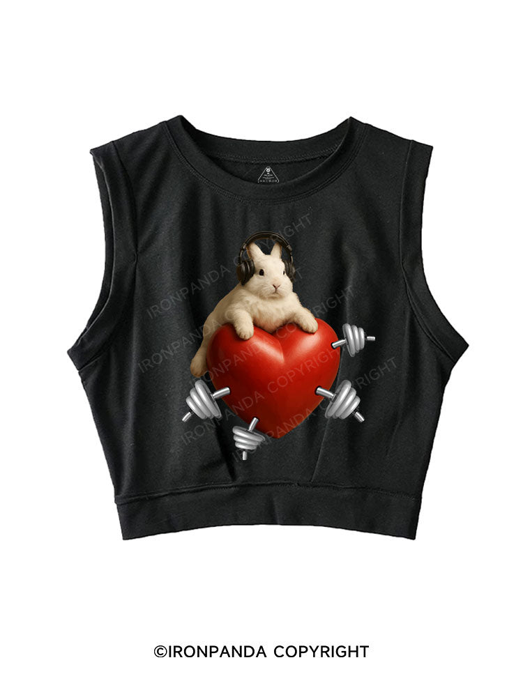 BUNNY GAINS, HEART GAINS SLEEVELESS CROP TOPS