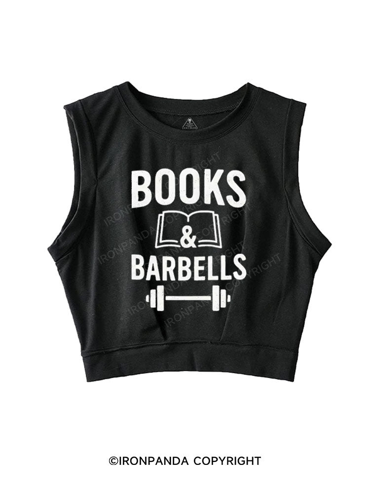 BOOKS & BARBELLS SLEEVELESS CROP TOPS
