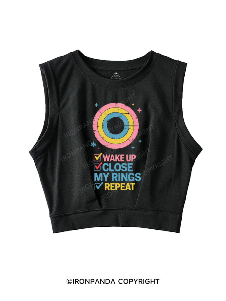 WAKE UP CLOSE MY RINGS REPEAT SLEEVELESS CROP TOPS