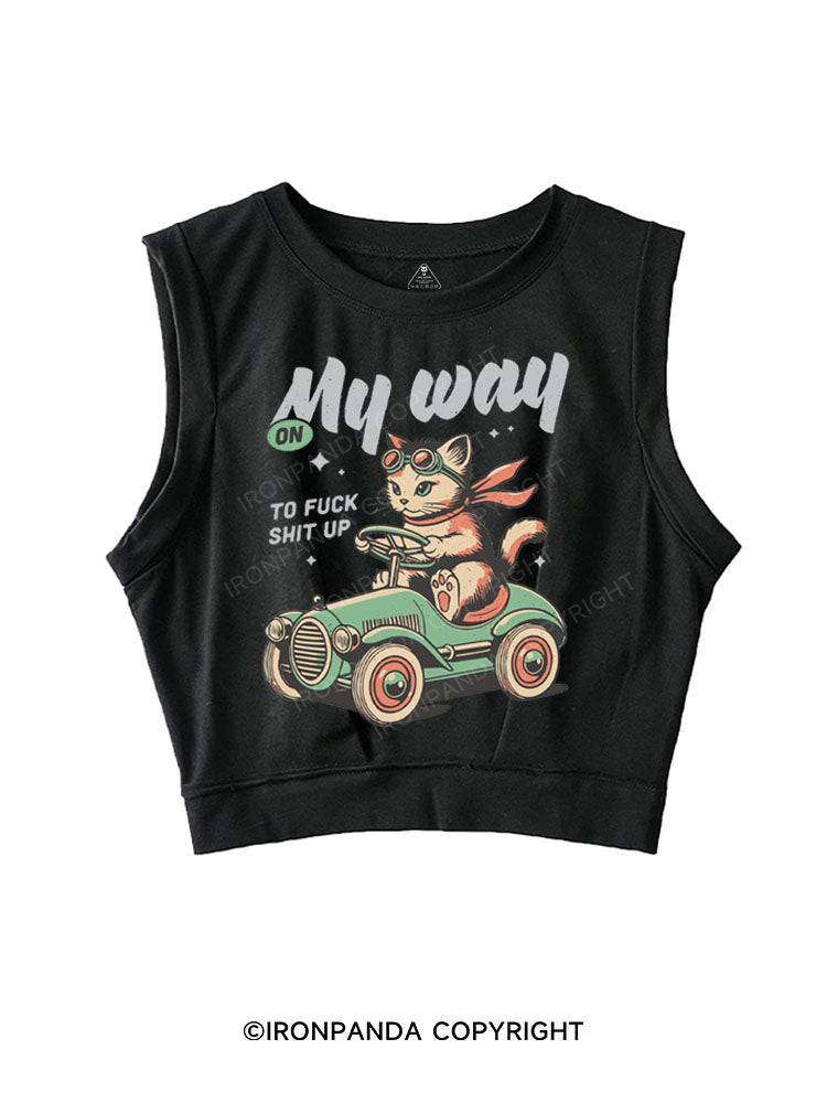 ON MY WAY TO FUCK SHIT UP SLEEVELESS CROP TOPS