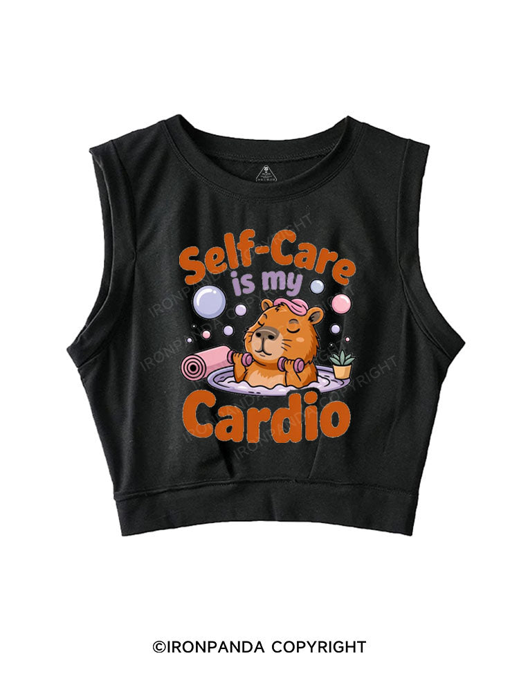 SELF-CARE IS MY CARDIO SLEEVELESS CROP TOPS