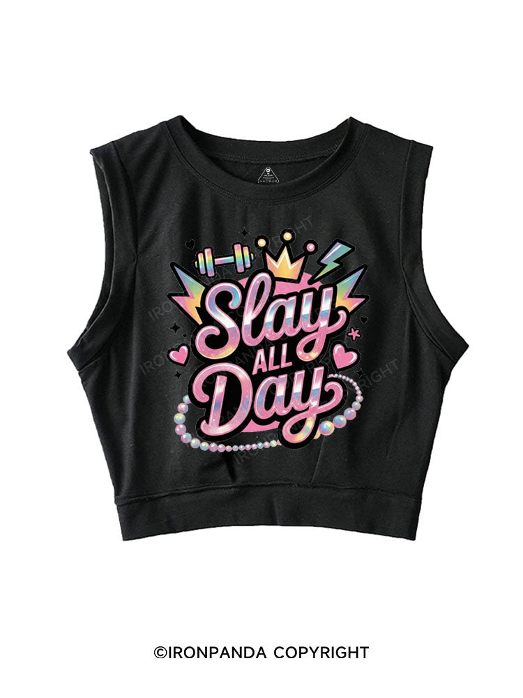 SLAY ALL DAY SLEEVELESS CROP TOPS