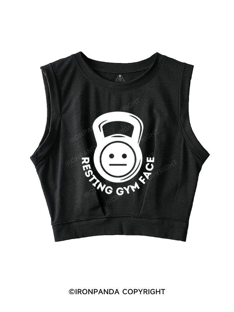 RESTING GYM FACE SLEEVELESS CROP TOPS