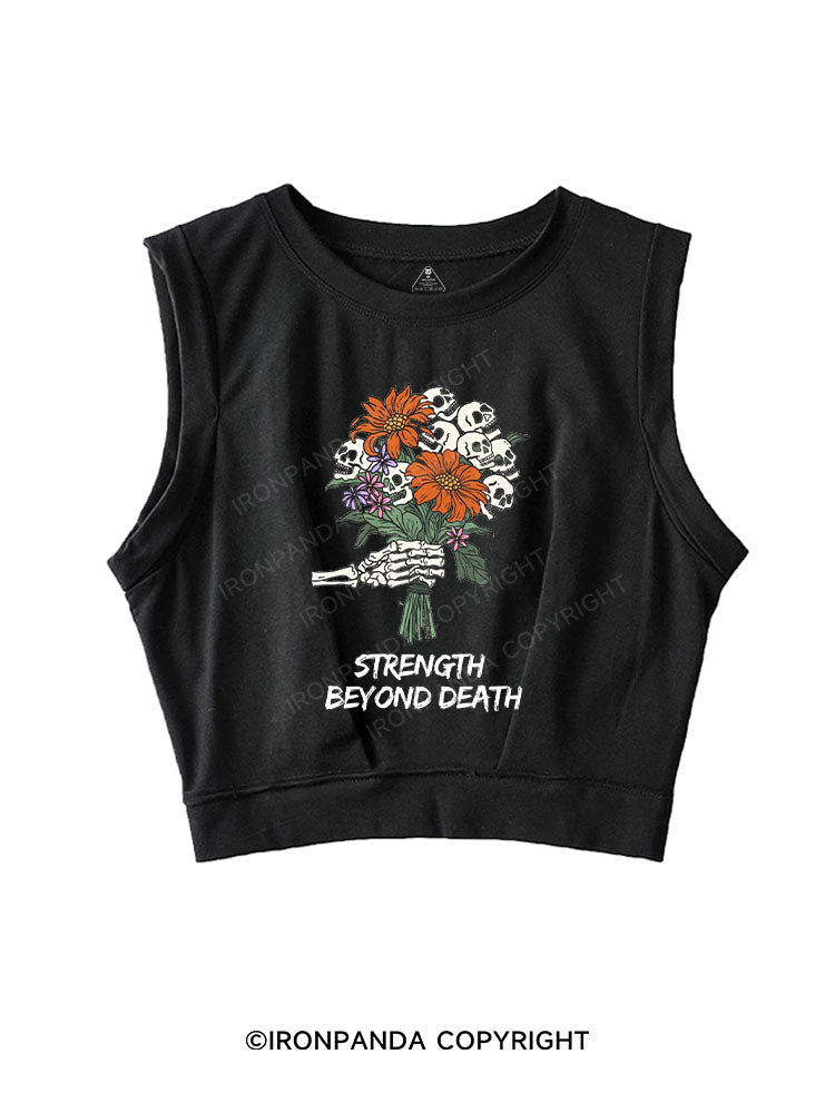 STRENGTH BEYOND DEATH SLEEVELESS CROP TOPS