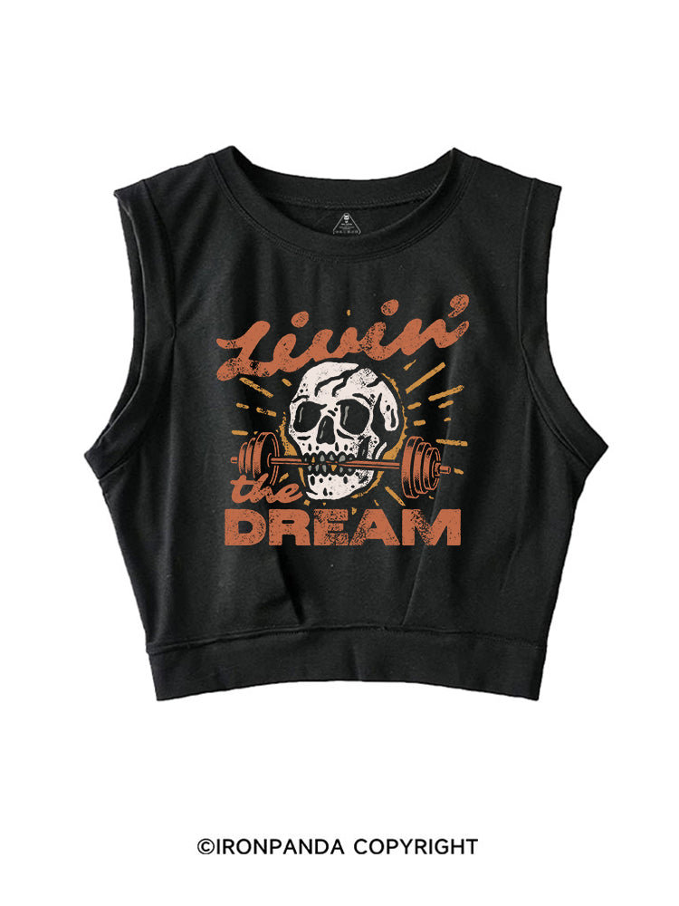 LIVIN' THE DREAM SKULL SLEEVELESS CROP TOPS