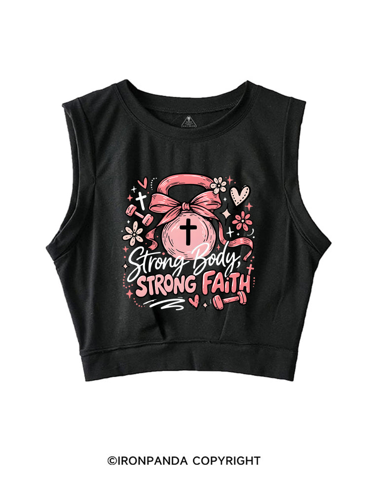 STRONG BODY, STRONG FAITH JESUS SLEEVELESS CROP TOPS