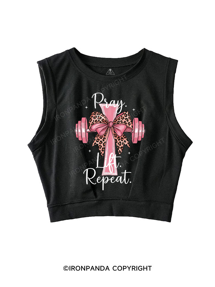Pray. Lift. Repeat SLEEVELESS CROP TOPS