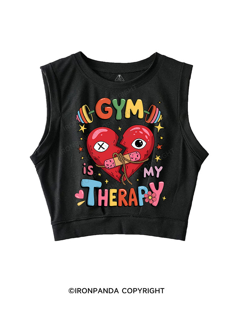 GYM IS MY THERAPY SLEEVELESS CROP TOPS