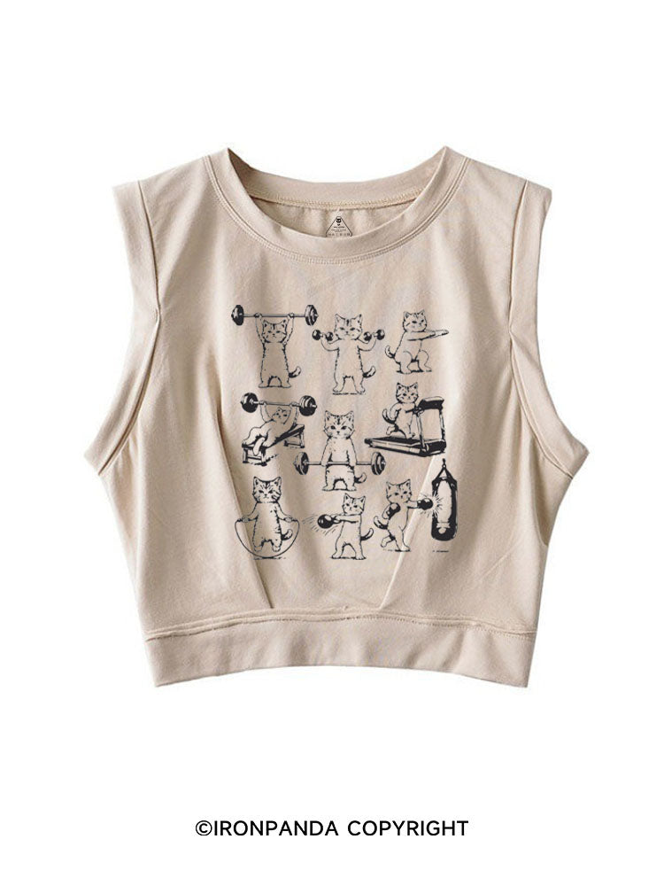 FUNNY CATS GYM CAT LOVER SLEEVELESS CROP TOPS