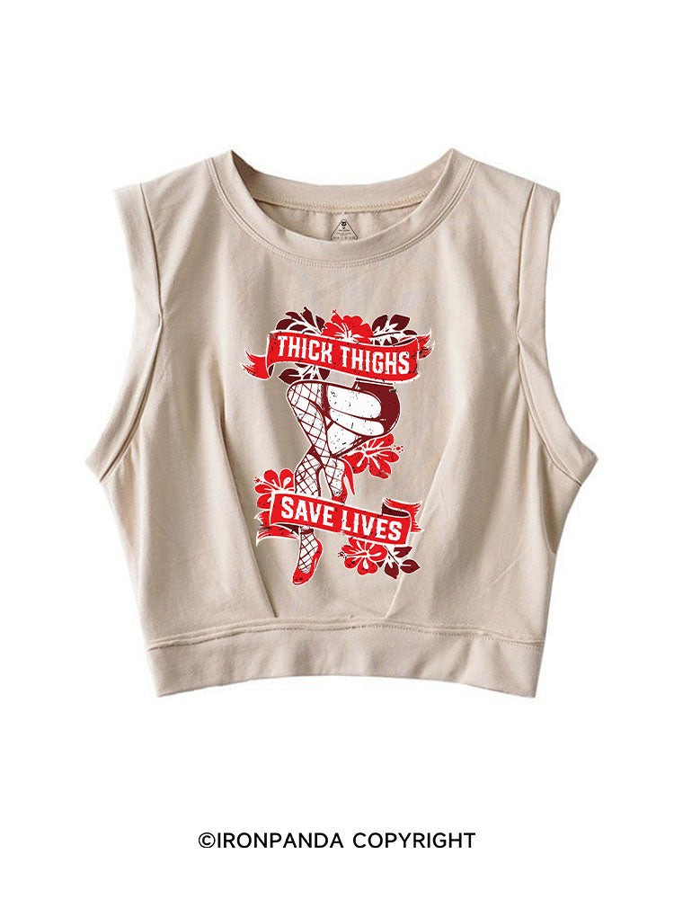 THICK THIGHS SAVE LIVES GYM SLEEVELESS CROP TOPS