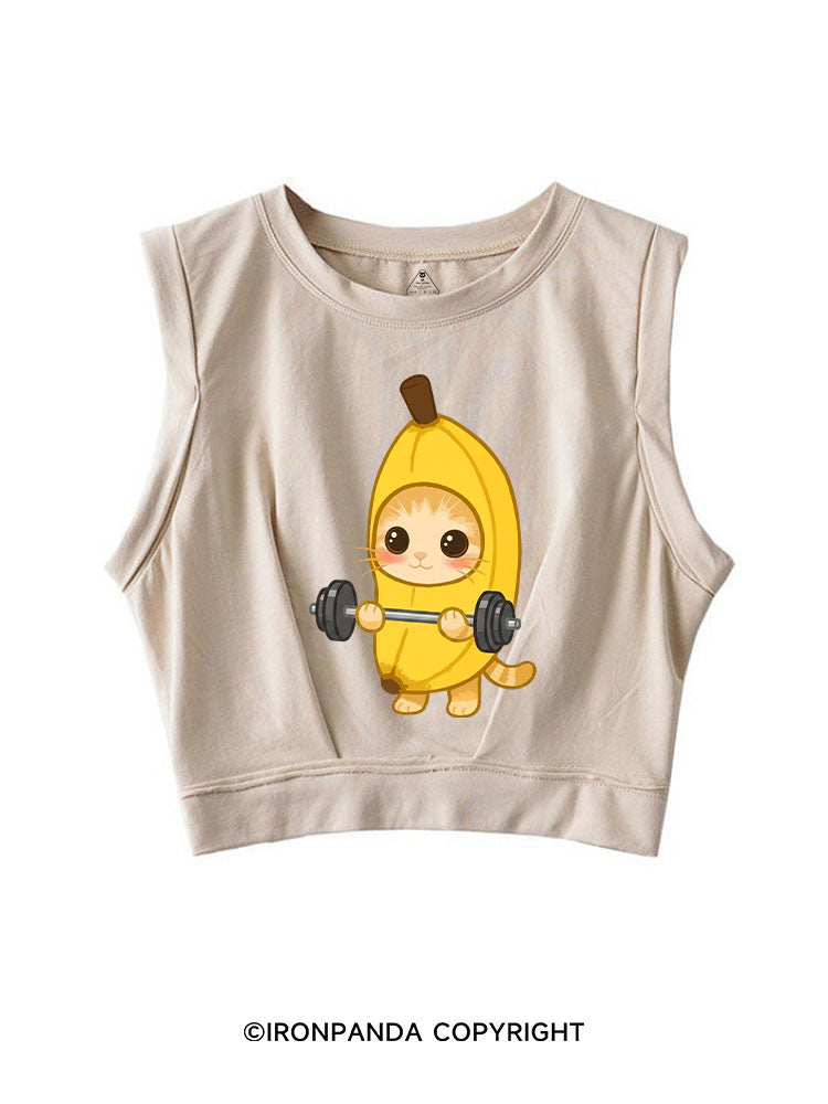 BANANA LIFTING KITTY SLEEVELESS CROP TOPS