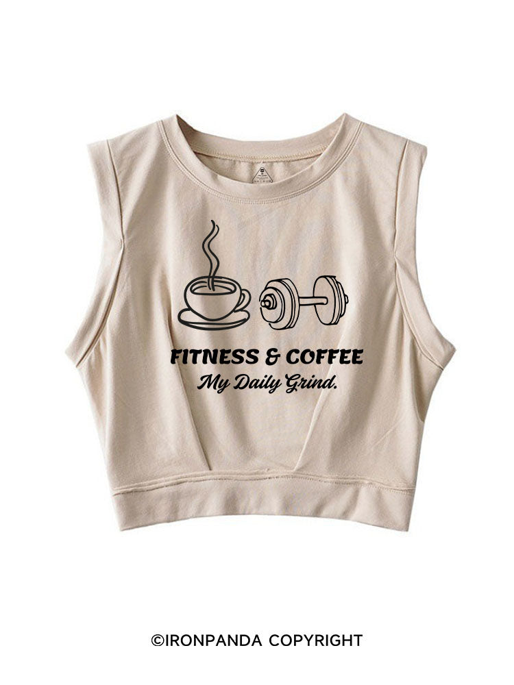 FITNESS & COFFEE MY DAILY GRIND SLEEVELESS CROP TOPS