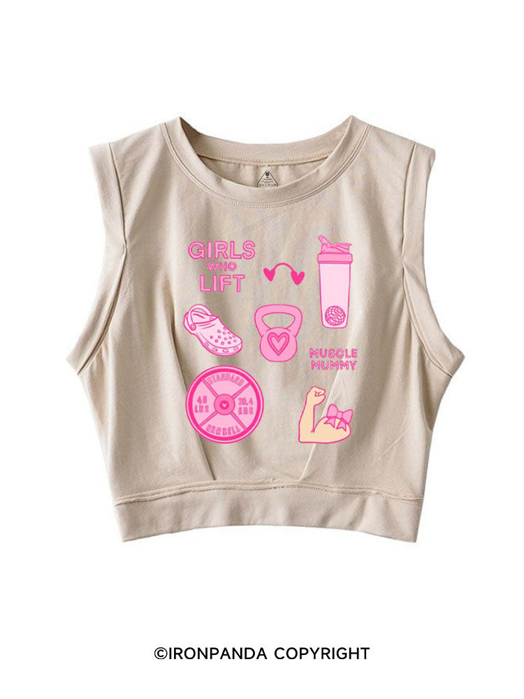 GIRLS WHO LIFT PINK GYM STYLE SLEEVELESS CROP TOPS