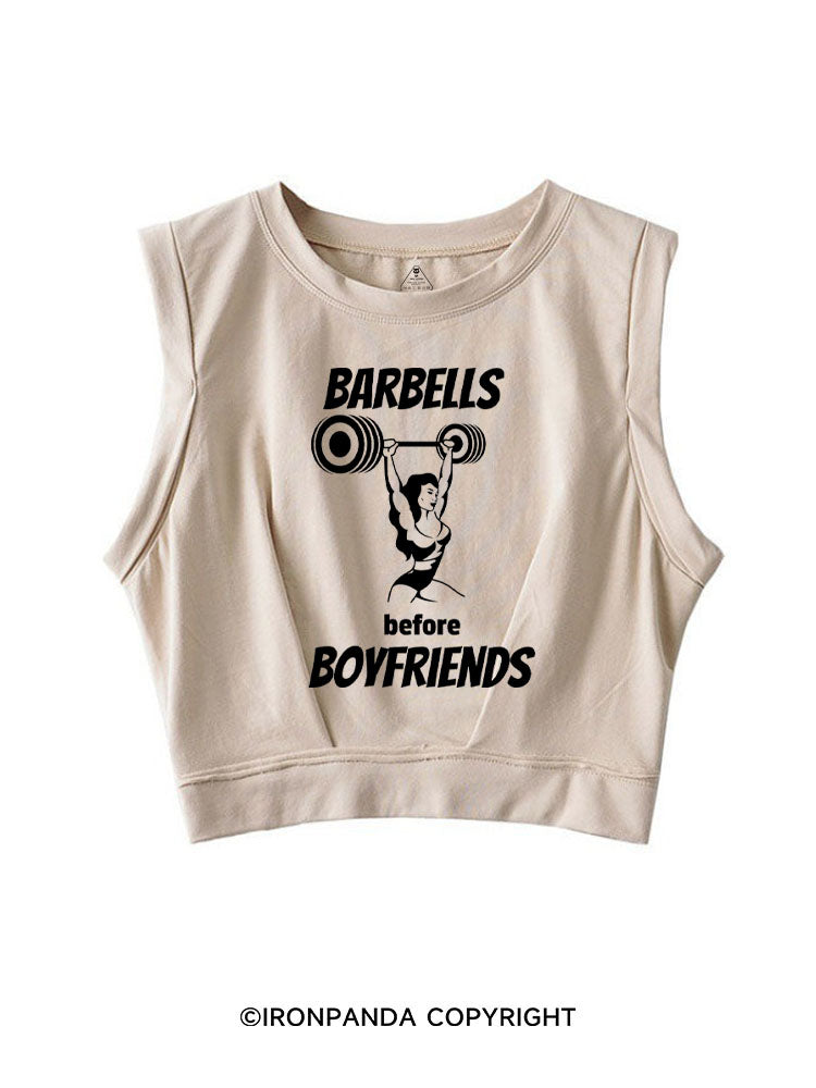 BARBELLS BEFORE BOYFRIENDS SLEEVELESS CROP TOPS
