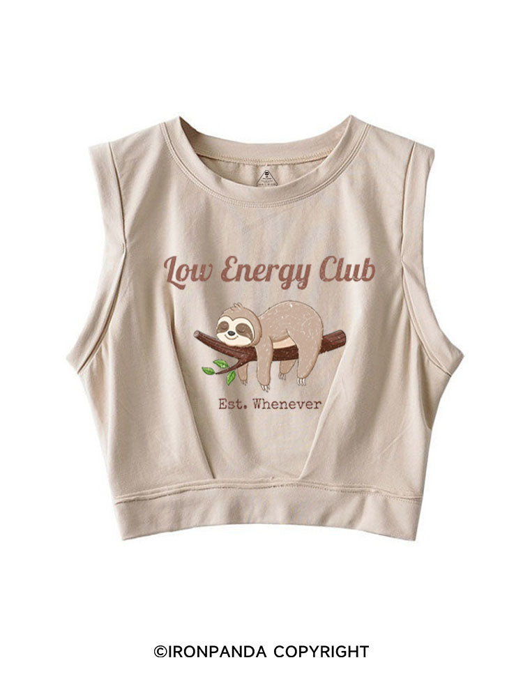 LOW ENERGY CLUB EST. WHENEVER SLEEVELESS CROP TOPS