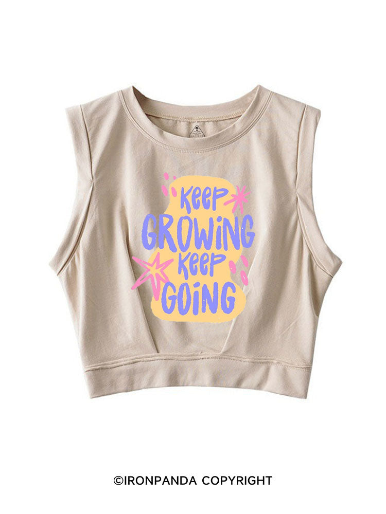 KEEP GROWING KEEP GOING SLEEVELESS CROP TOPS