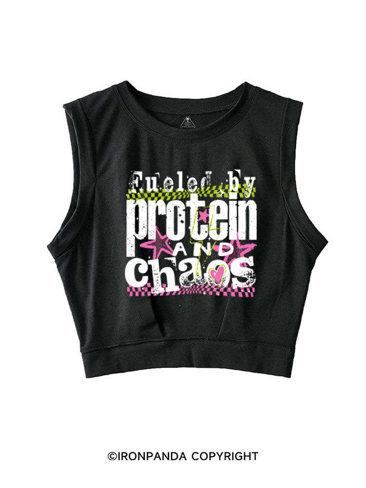 FUELED BY PROTEIN AND CHAOS SLEEVELESS CROP TOPS