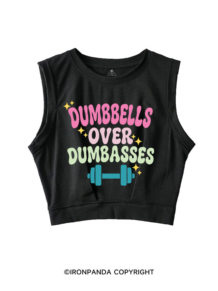 DUMBBELLS OVER DUMBASSES SLEEVELESS CROP TOPS