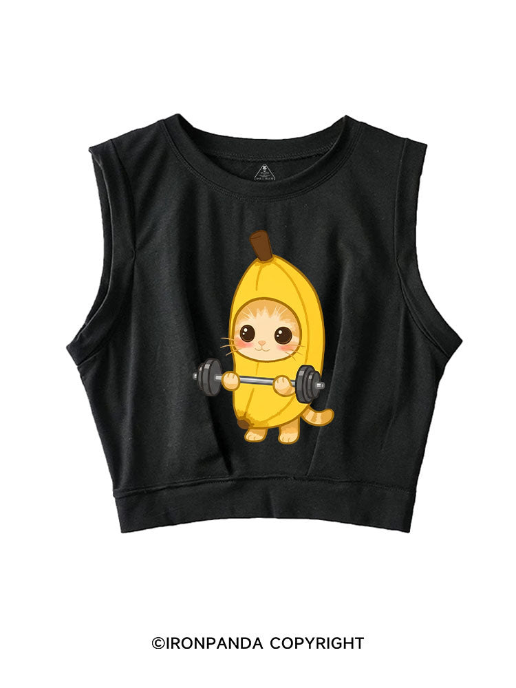 BANANA LIFTING KITTY SLEEVELESS CROP TOPS