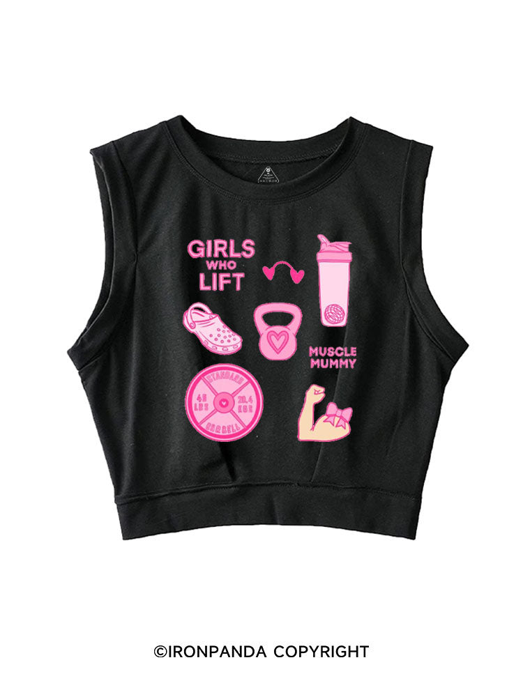 GIRLS WHO LIFT PINK GYM STYLE SLEEVELESS CROP TOPS