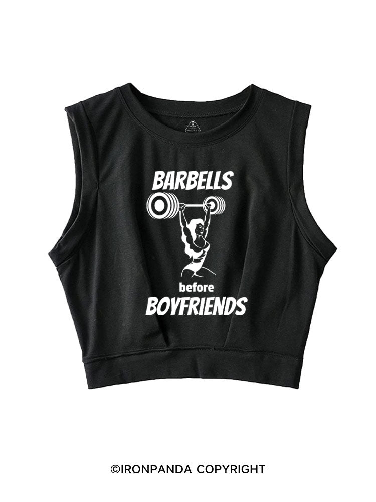 BARBELLS BEFORE BOYFRIENDS SLEEVELESS CROP TOPS