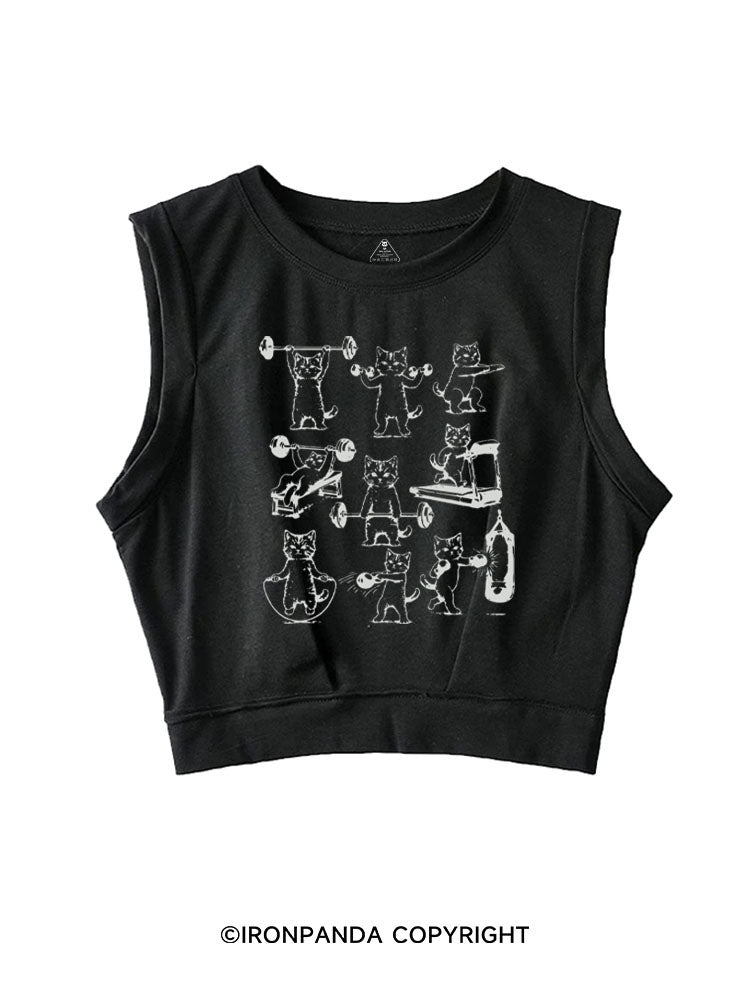 FUNNY CATS GYM CAT LOVER SLEEVELESS CROP TOPS