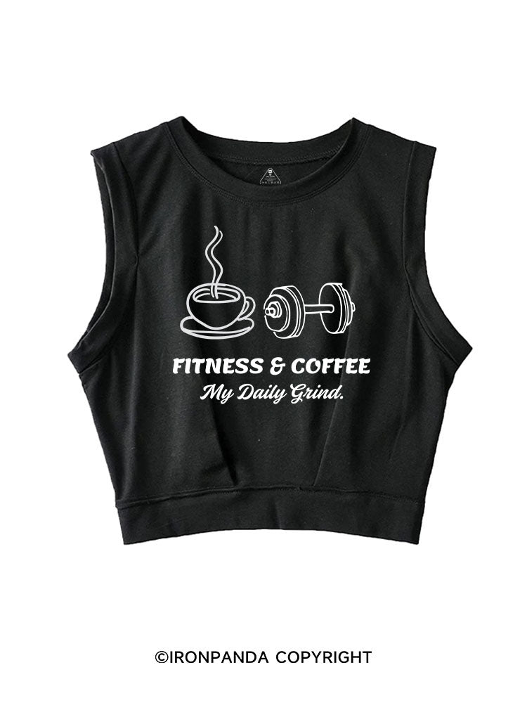 FITNESS & COFFEE MY DAILY GRIND SLEEVELESS CROP TOPS
