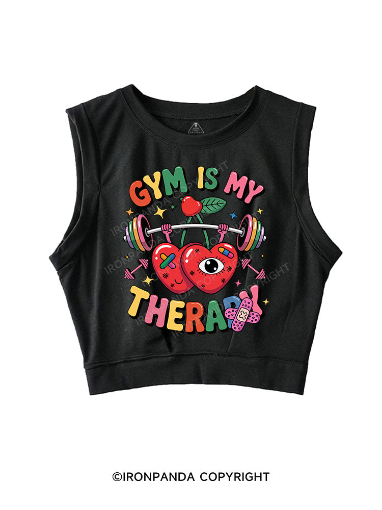 GYM IS MY THERAPY SLEEVELESS CROP TOPS