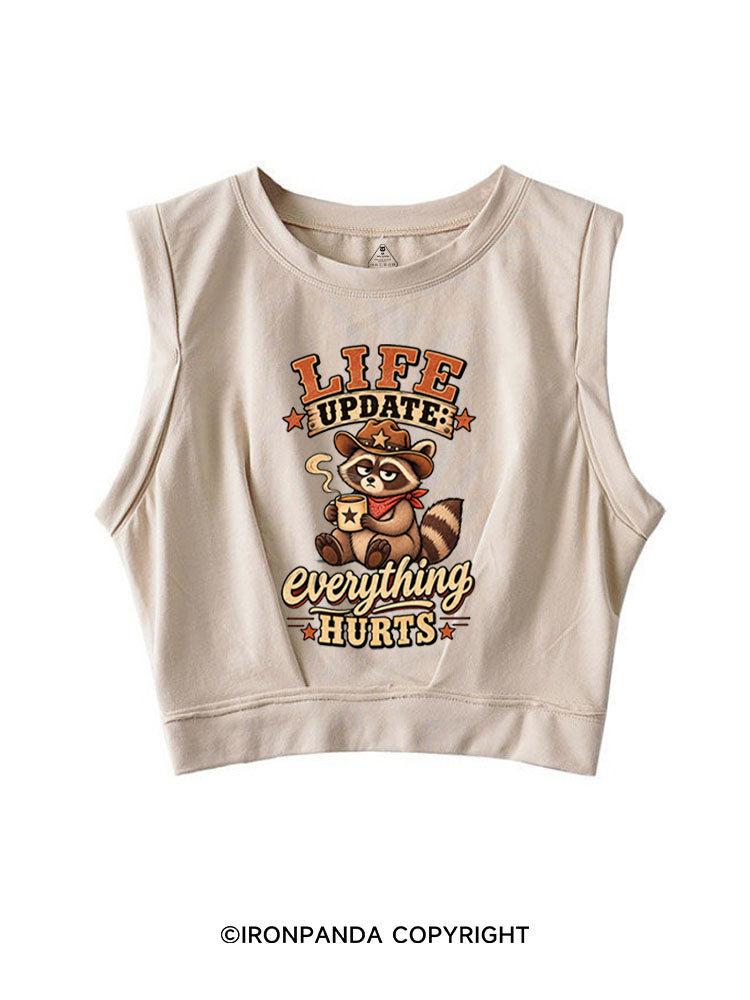 Everything Hurts Funny Raccoon Cowboy SLEEVELESS CROP TOPS