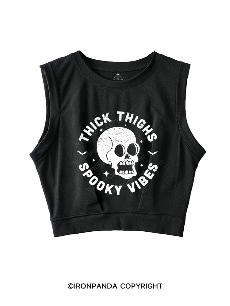 THICK THIGHS SPOOKY VIBES SLEEVELESS CROP TOPS