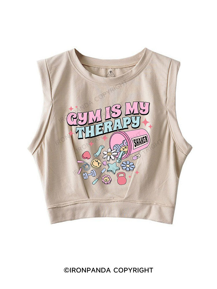 GYM IS MY THERAPY SLEEVELESS CROP TOPS