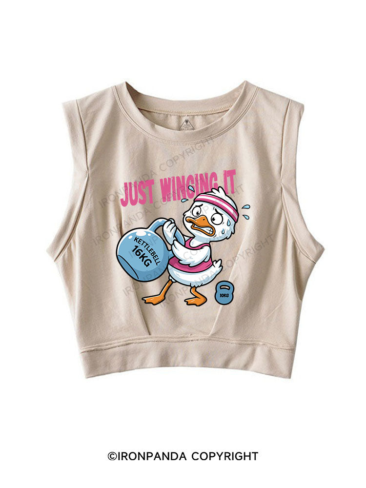 JUST WINGING IT SLEEVELESS CROP TOPS