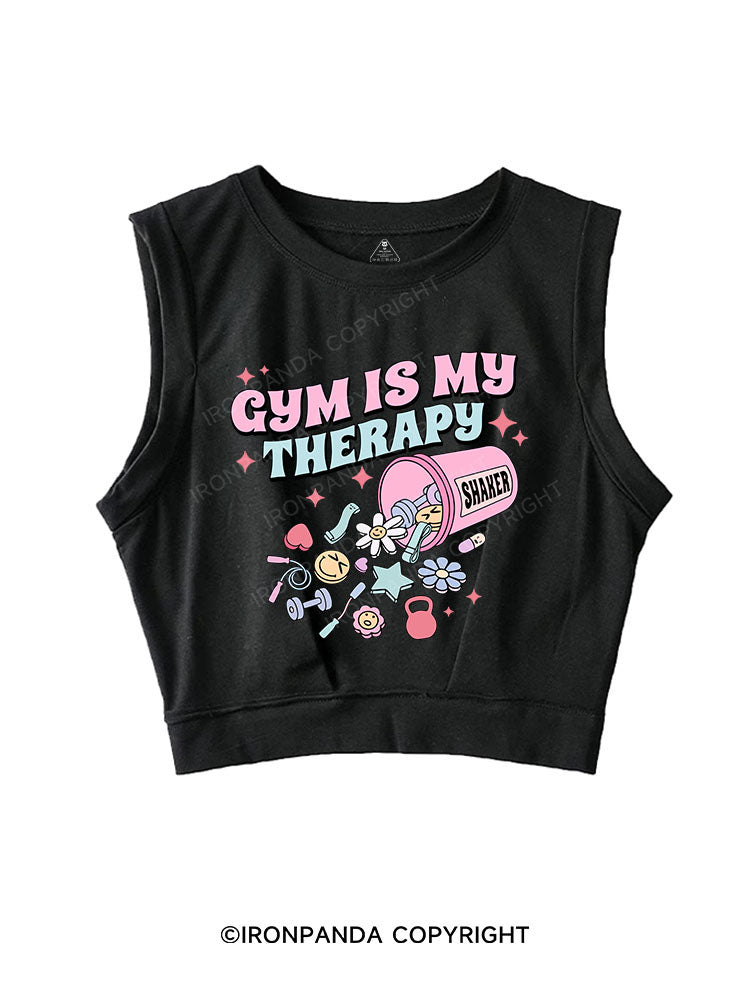 GYM IS MY THERAPY SLEEVELESS CROP TOPS