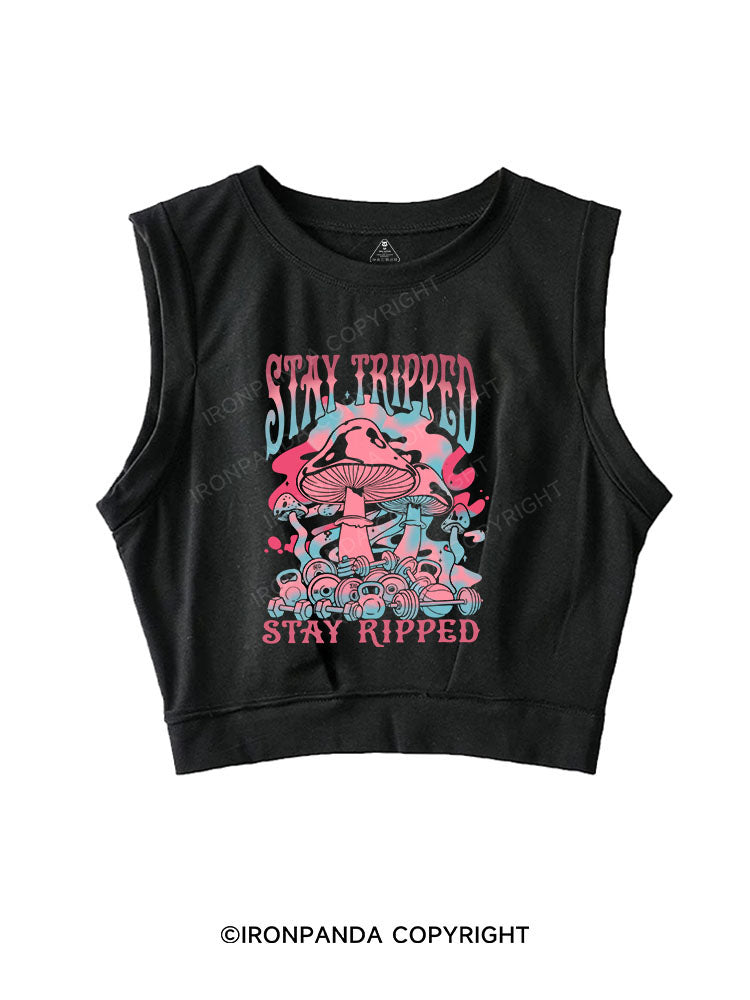 STAY TRIPPED, STAY RIPPED SLEEVELESS CROP TOPS