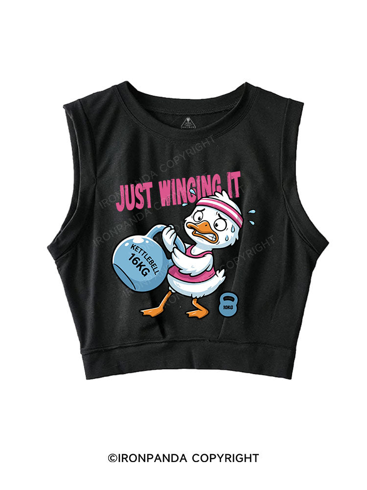 JUST WINGING IT SLEEVELESS CROP TOPS