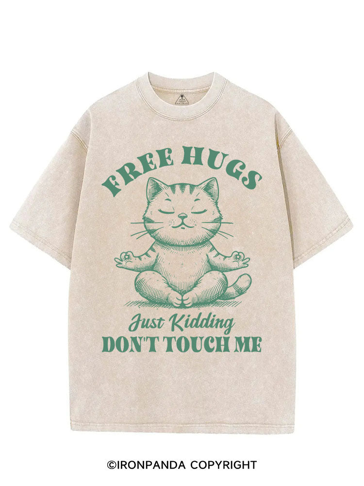 FREE HUGS JUST KIDDING DON'T TOUCH ME VINTAGE GYM SHIRT