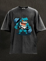 Shark and Dumbbell Washed Gym Shirt