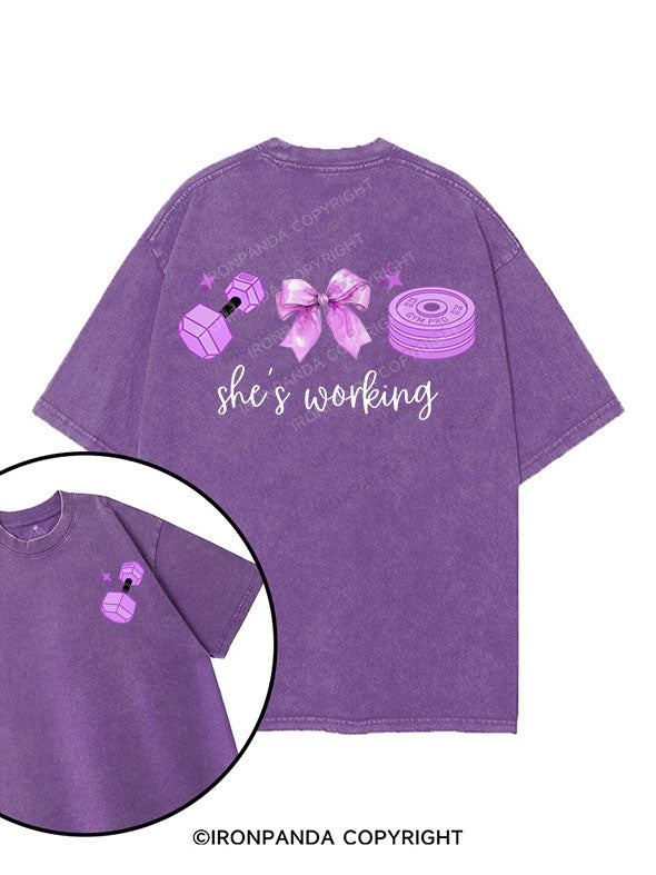she's working printed Gym Shirt