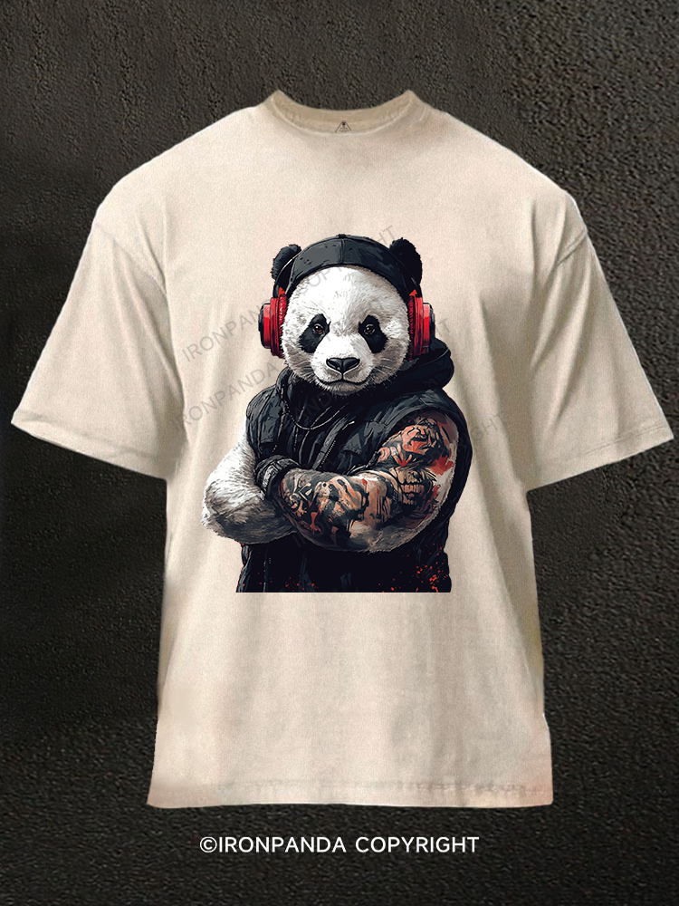Panda with headphones Washed Gym Shirt