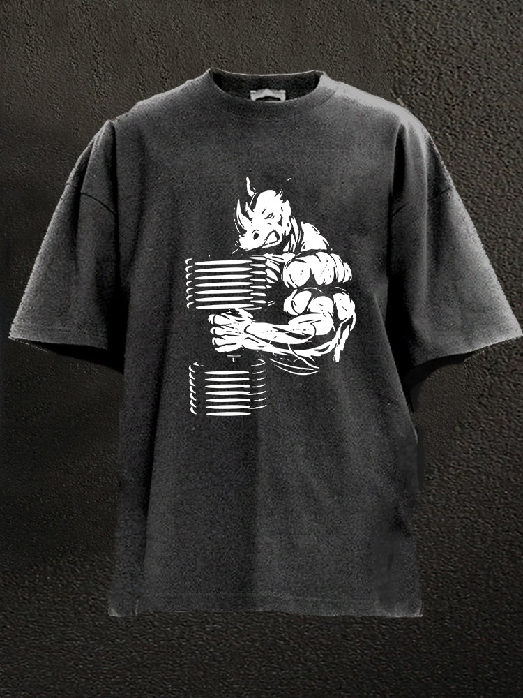 muscular rhino Washed Gym Shirt