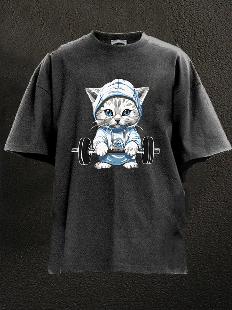 Cat Deadlift Washed Gym Shirt