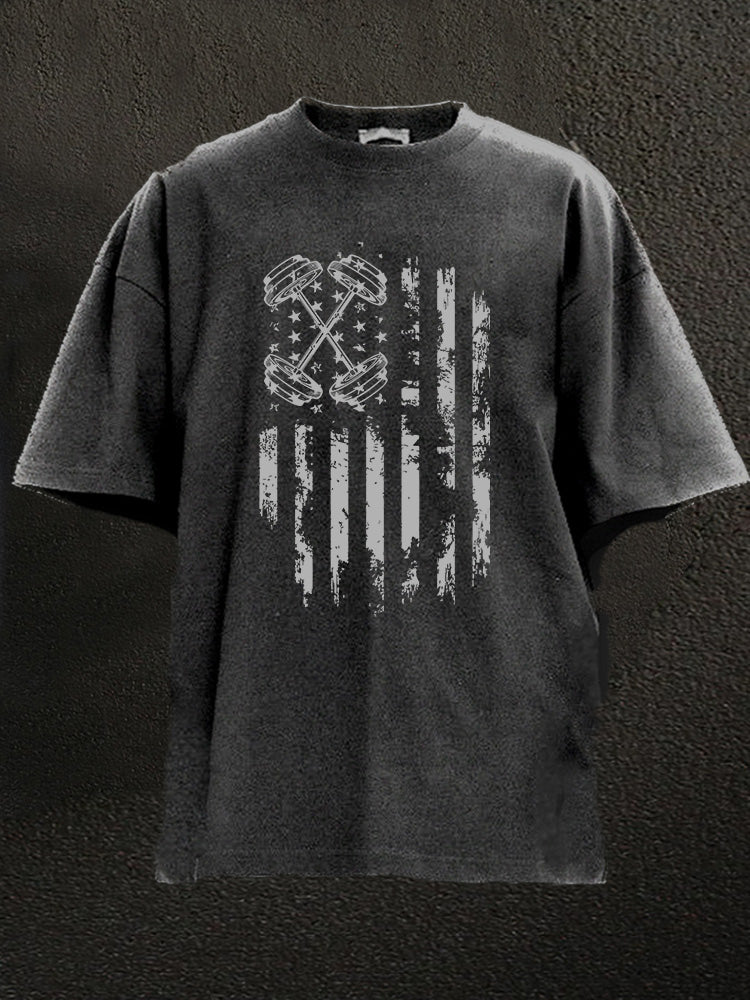 Barbell Flag Washed Gym Shirt