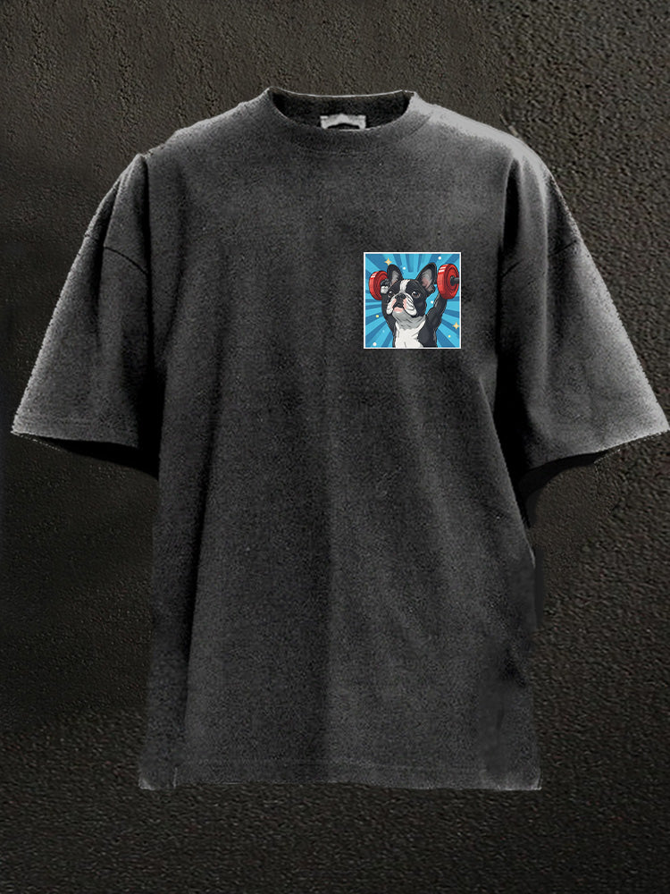Boston Terrier Lifting Washed Gym Shirt