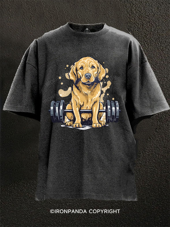 Weightlifting Golden Retriever Washed Gym Shirt