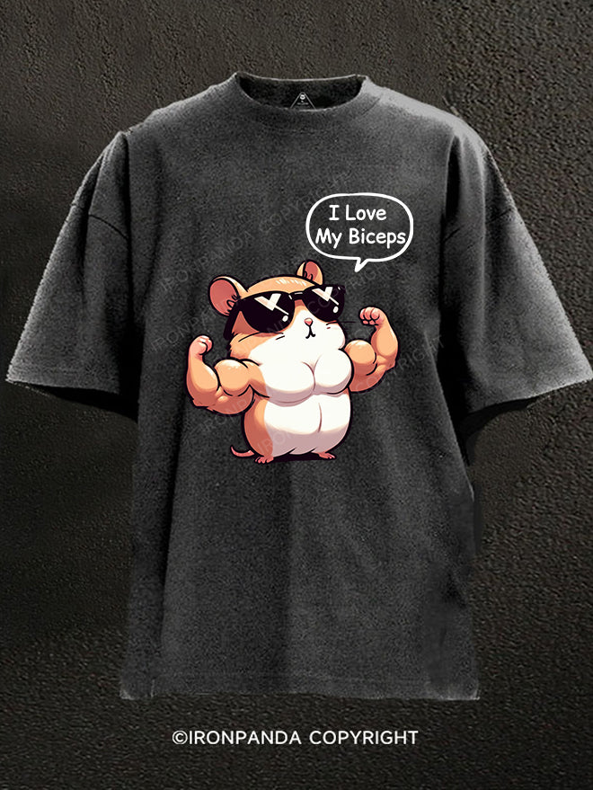 Big Biceps Cute Hamster Washed Gym Shirt