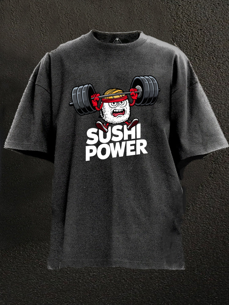 Sushi Power Weightlifting Roll Washed Gym Shirt