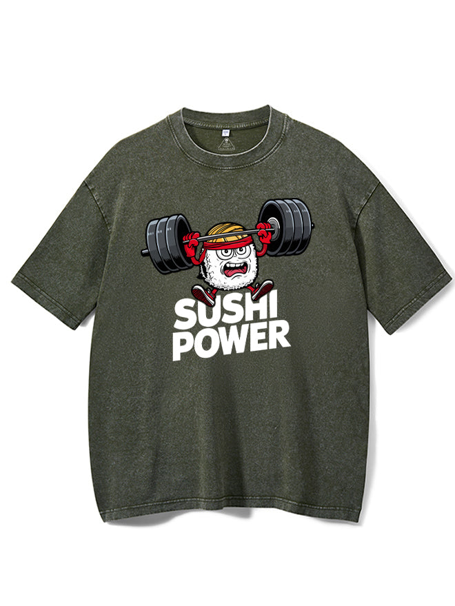 Sushi Power Weightlifting Roll Washed Gym Shirt