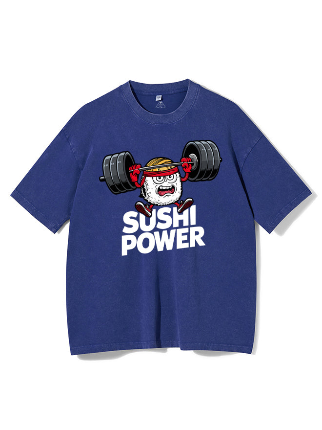 Sushi Power Weightlifting Roll Washed Gym Shirt