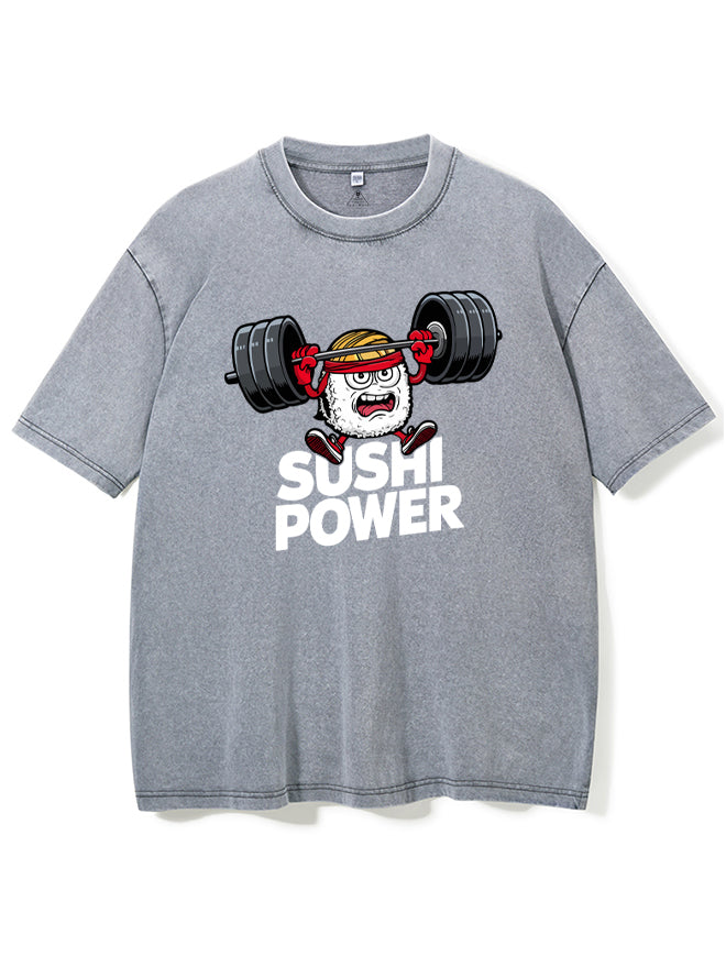 Sushi Power Weightlifting Roll Washed Gym Shirt